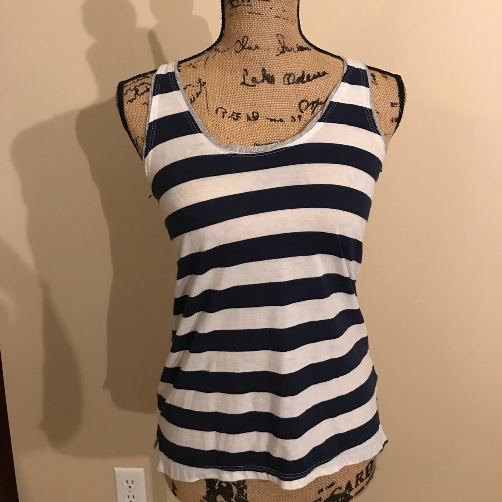 Navy blue and white striped tank